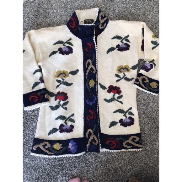 Vintage “South Wool” Womens Chunky Wool Button Up Sweater Floral C7 - Picture 1 of 5